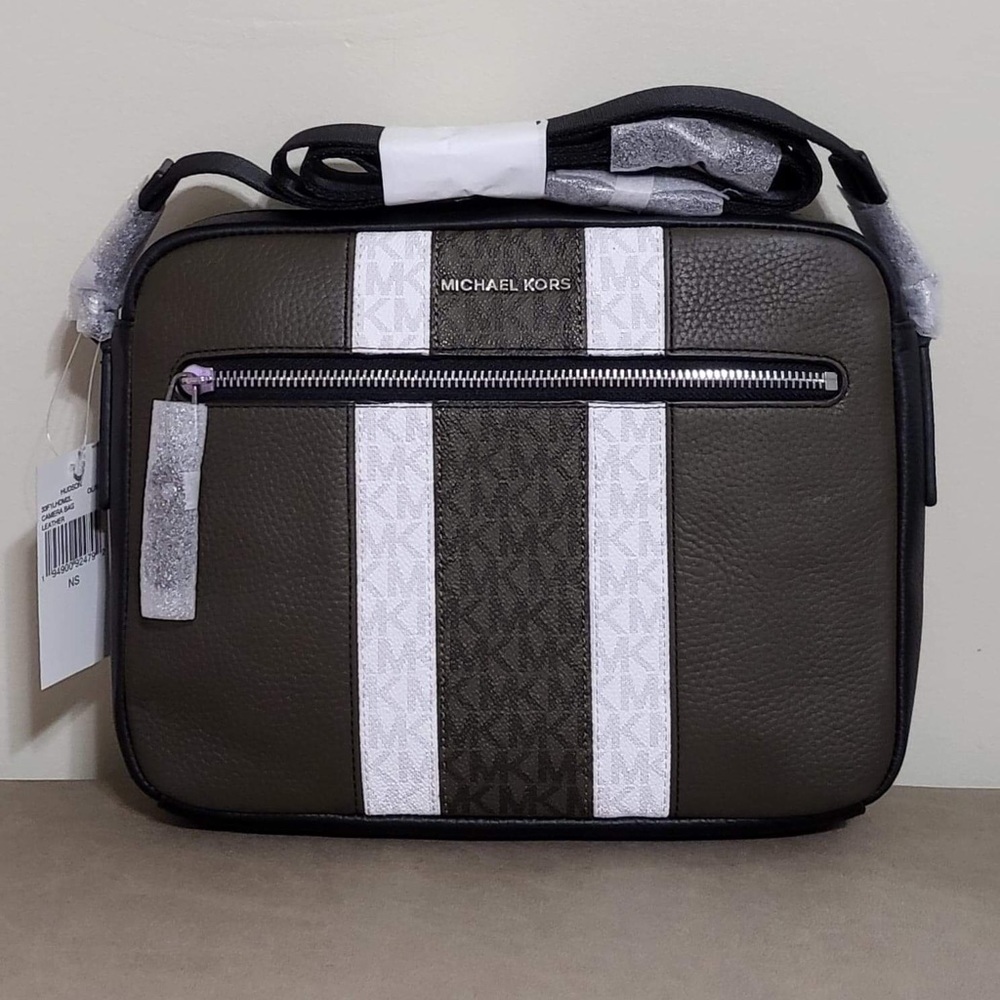 Michael kors Hudson Pebbled Leather and Logo Stripe Camera Bag